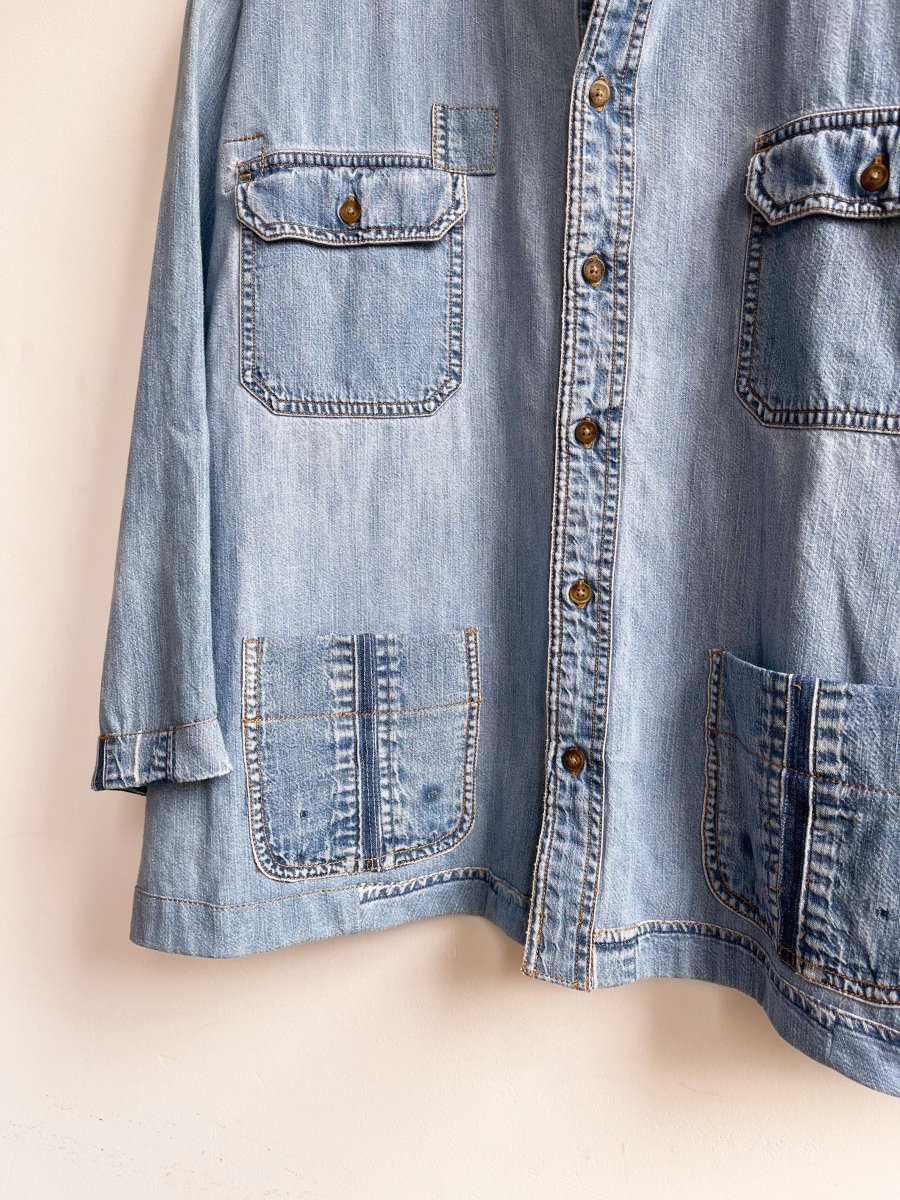 4 - Pocket Denim Shirtjacket with 9 - Square Quilt Block (Reworked) - Made X Hudson