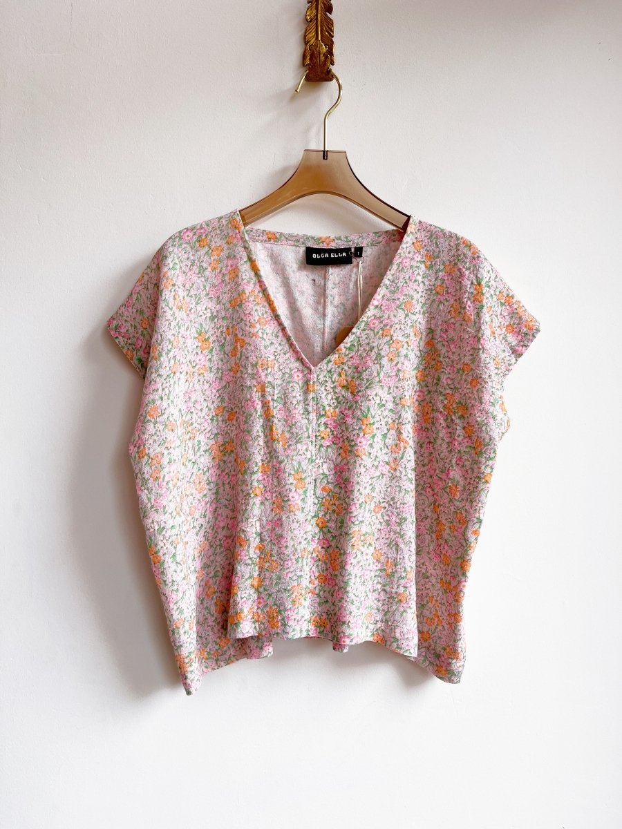 Wren Top in Pink and Orange Floral - Made X Hudson