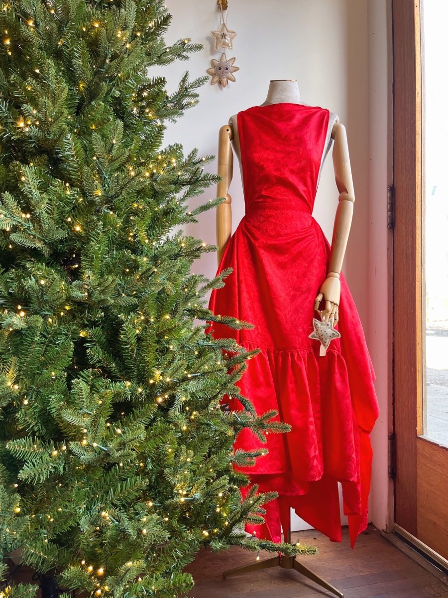 Zero - Waste Ruffle Dress in Red Floral Silk Jacquard - Made X Hudson