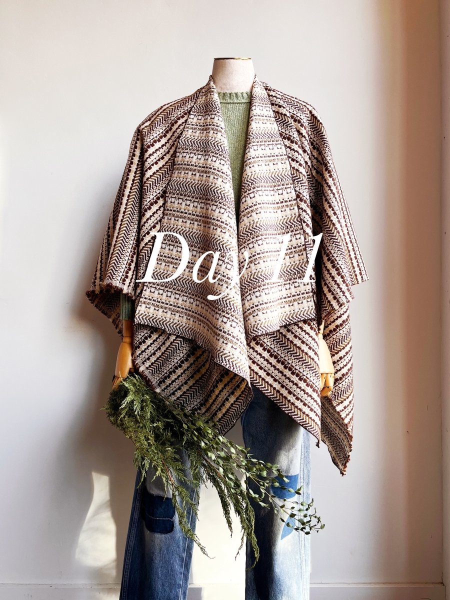 Ivory and Brown Multi - Pattern Stripe Zero - Waste Reversible Cape - Made X Hudson