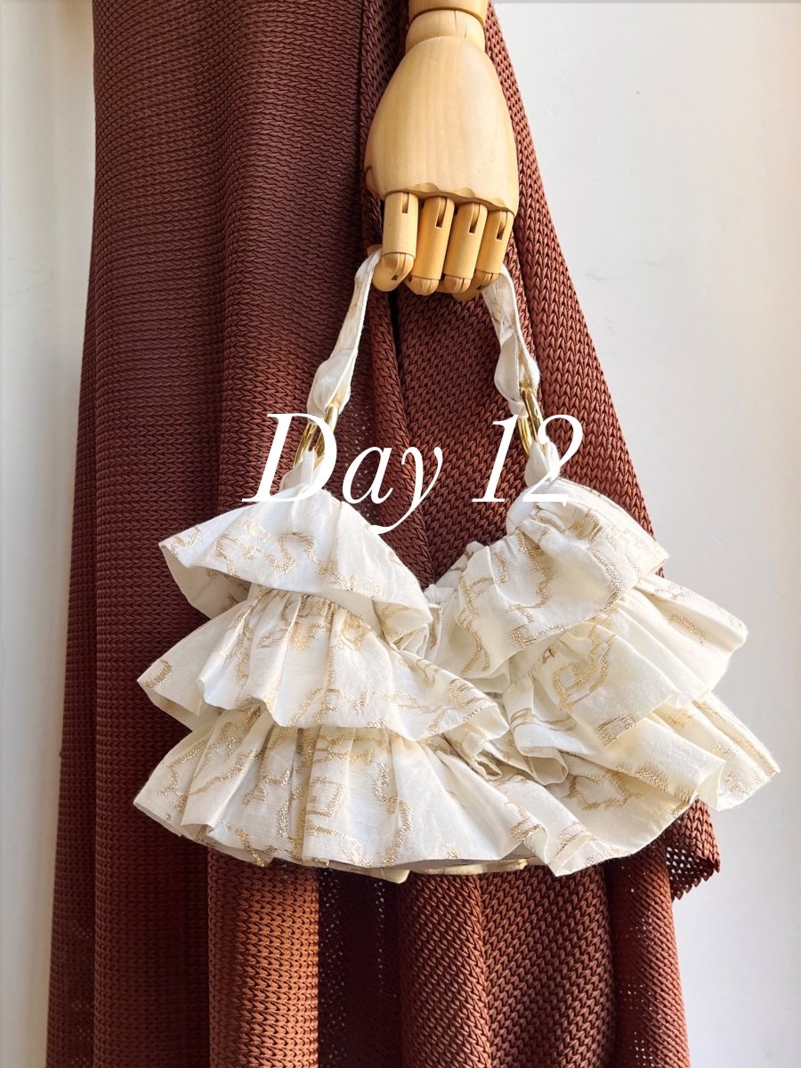 Liza Ruffle Bag in Ivory w/ Gold Abstract Embroidery - Made X Hudson