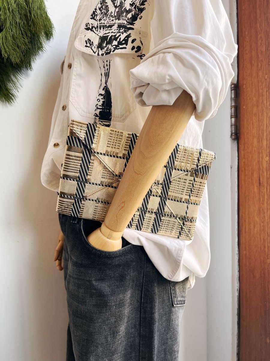 Black and Gold Metallic Plaid Twist Clutch - Made X Hudson