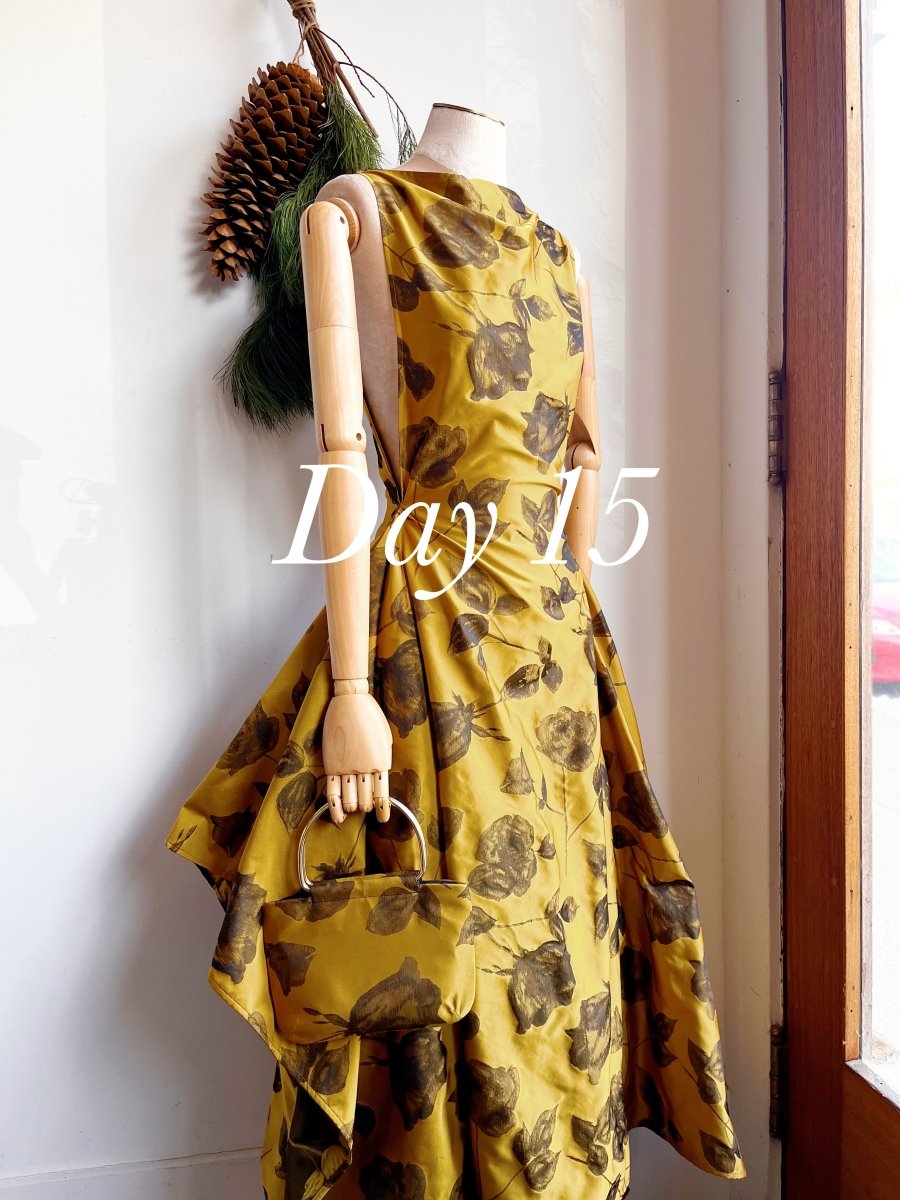 Zero - Waste Dress in Honey Gold and Black Rose Jacquard - Made X Hudson