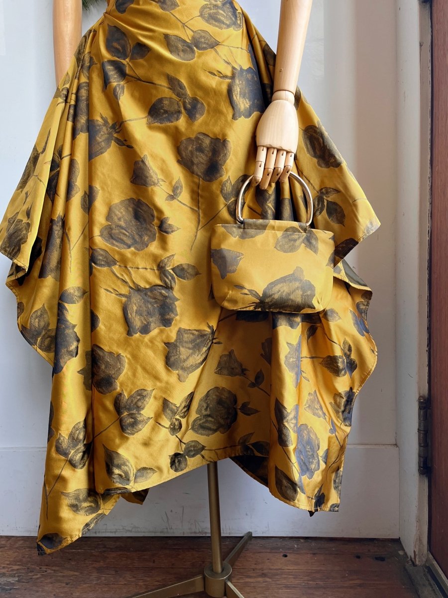 Zero - Waste Dress in Honey Gold and Black Rose Jacquard - Made X Hudson