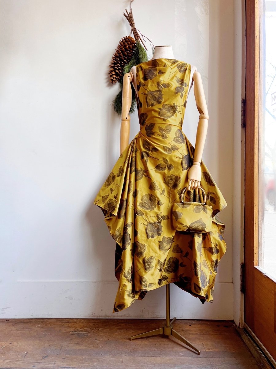 Zero - Waste Dress in Honey Gold and Black Rose Jacquard - Made X Hudson