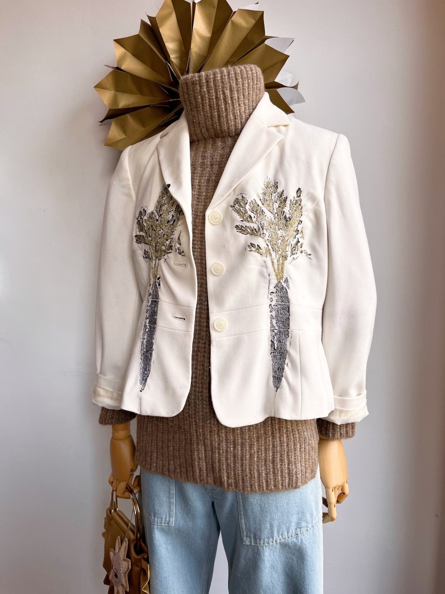 Ivory Blazer with Silver and Gold Embroidered Carrots (Reworked) - Made X Hudson