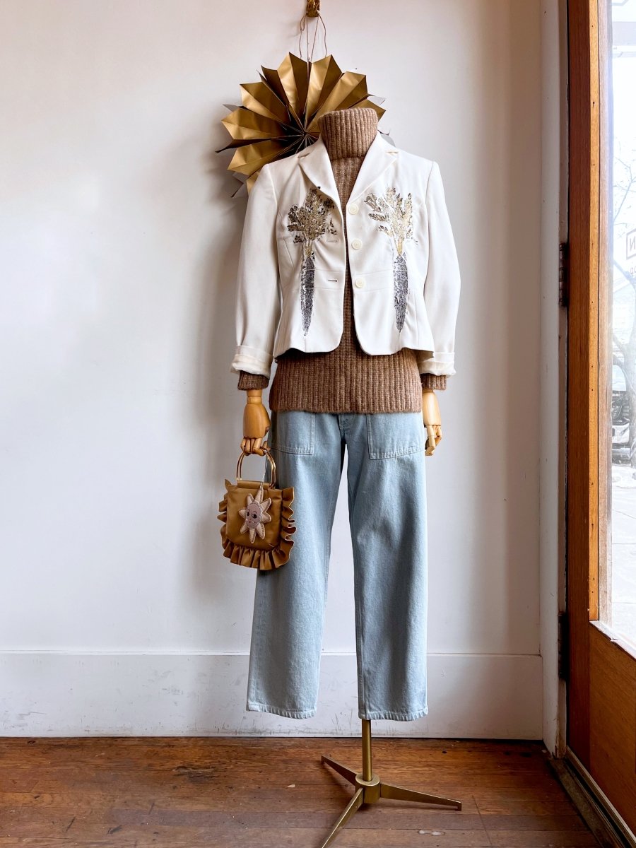 Ivory Blazer with Silver and Gold Embroidered Carrots (Reworked) - Made X Hudson