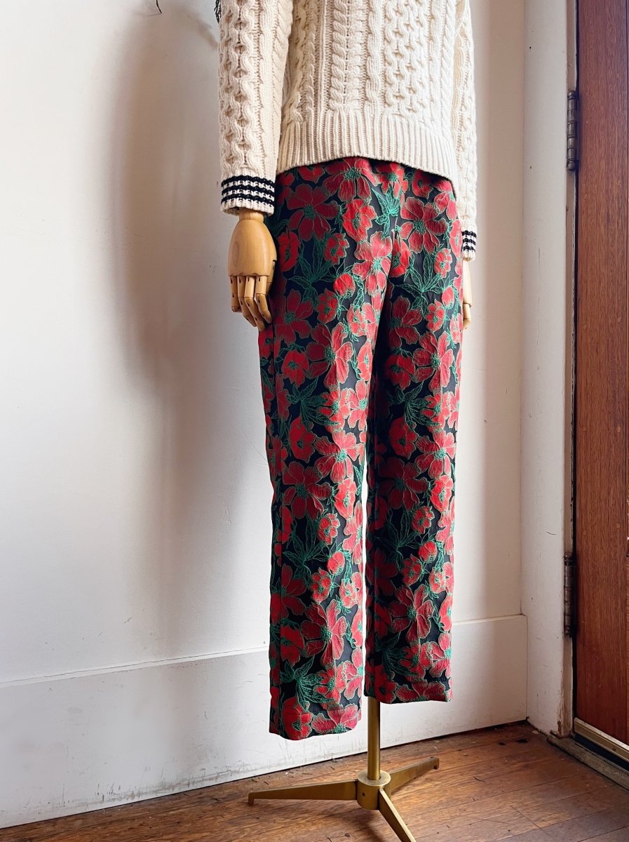 Black, Red and Green Floral Brocade Long Joggers - Made X Hudson