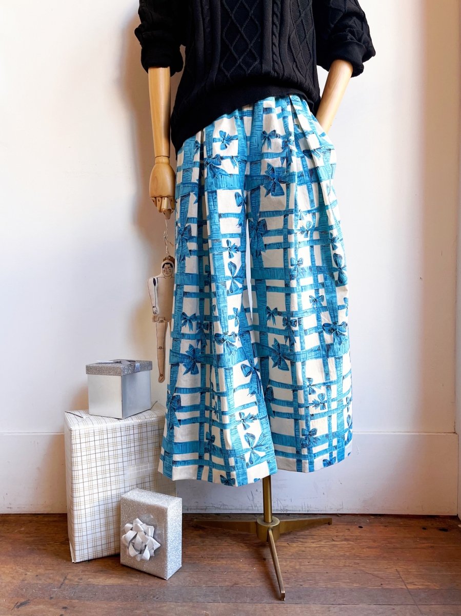 Blue and White Ribbon Lattice Wide - Leg Pant - Made X Hudson