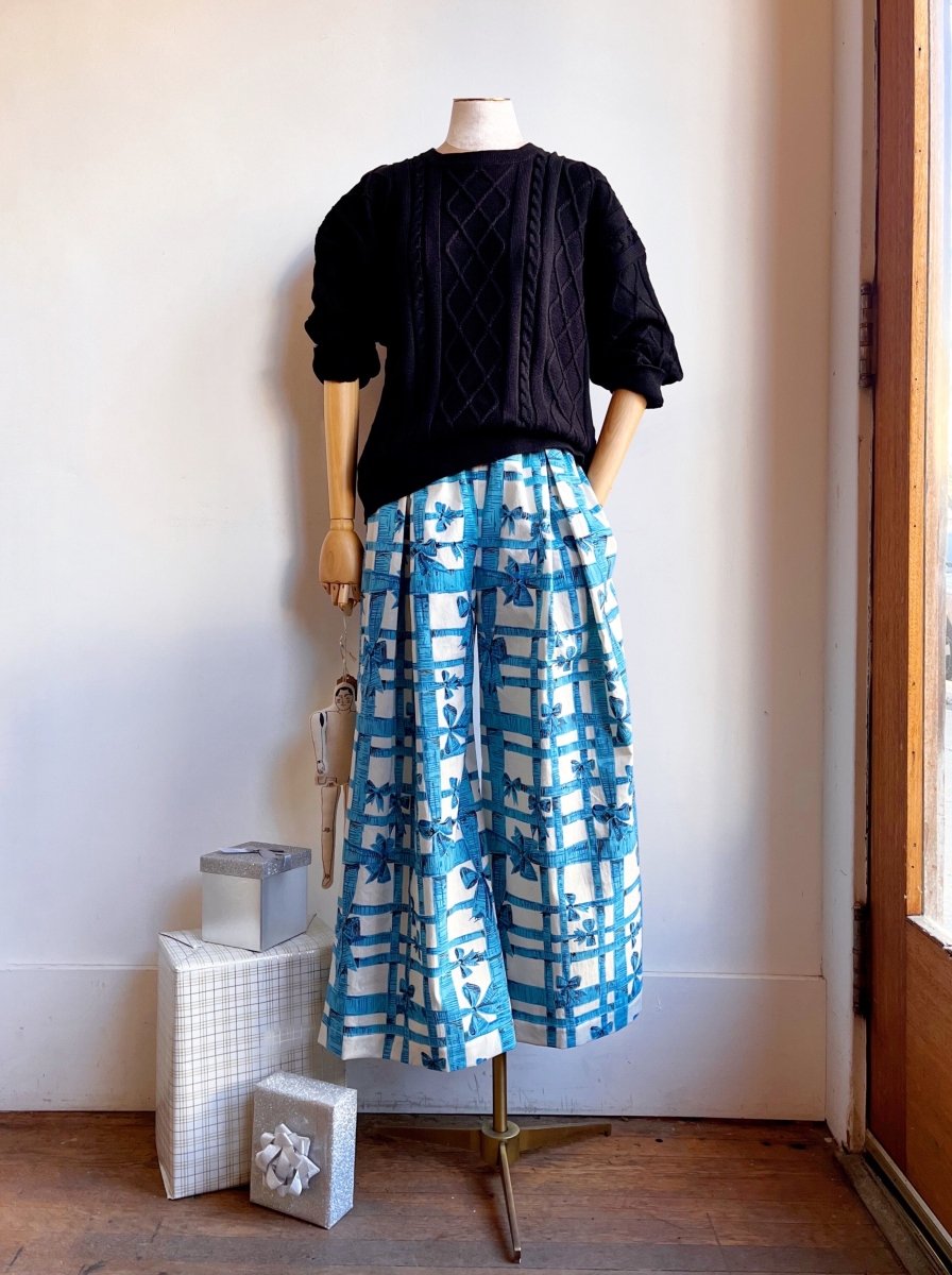 Blue and White Ribbon Lattice Wide - Leg Pant - Made X Hudson