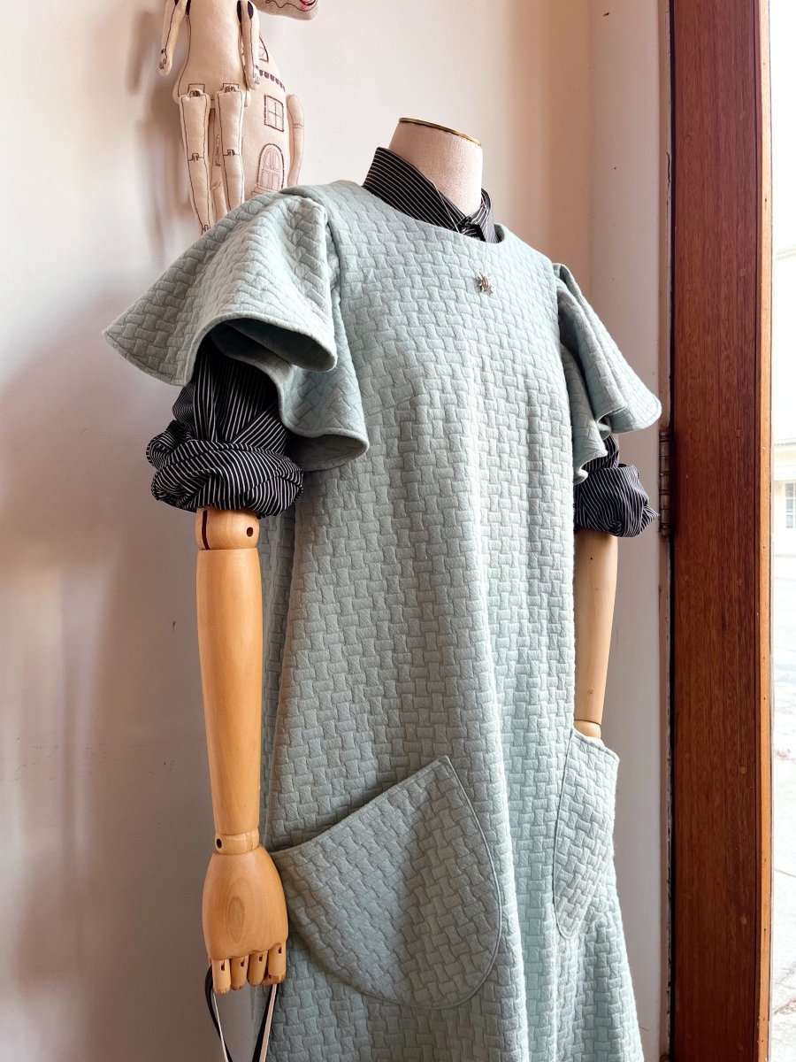 Powder Blue Knit Chore Dress with Flutter Sleeve - Made X Hudson