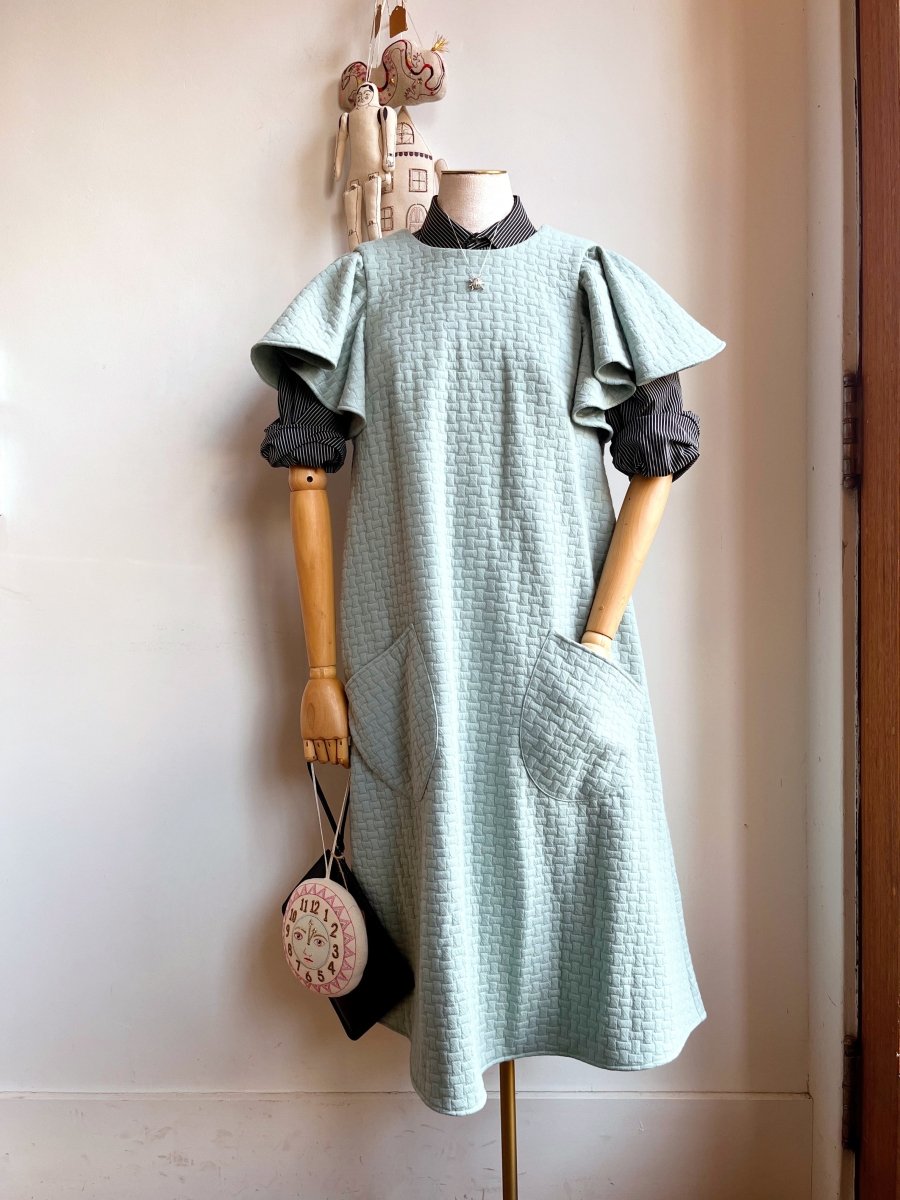 Powder Blue Knit Chore Dress with Flutter Sleeve - Made X Hudson