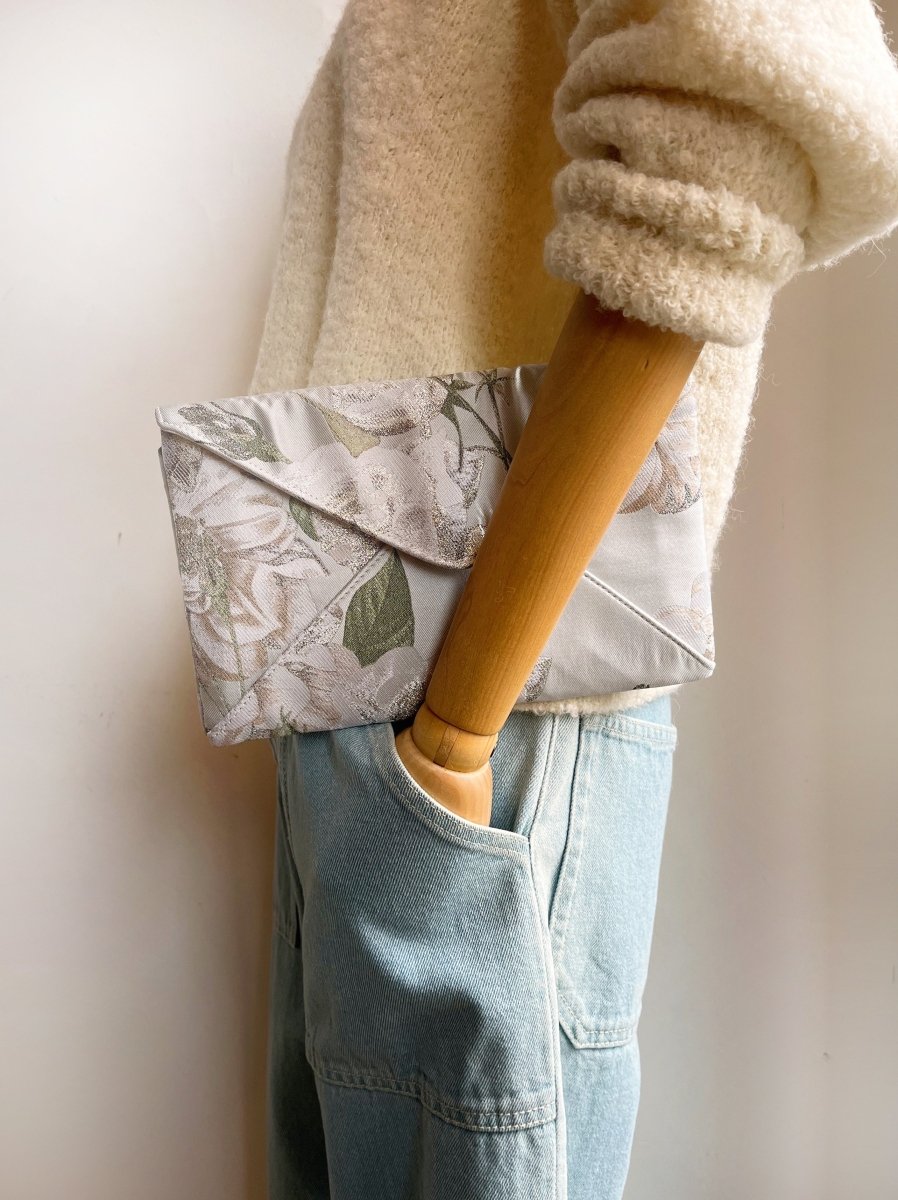 Silver Floral Brocade Twist Clutch - Made X Hudson