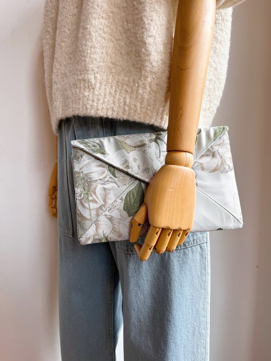 Silver Floral Brocade Twist Clutch - Made X Hudson