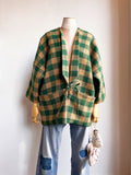 Camel and Green Gingham Wool Chore Jacket - Made X Hudson