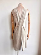 Beige Organic Linen Hand - Embroidered Pinafore Apron w/ Blue & Green Floral - Made X Hudson