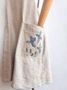 Beige Organic Linen Hand - Embroidered Pinafore Apron w/ Blue & Green Floral - Made X Hudson
