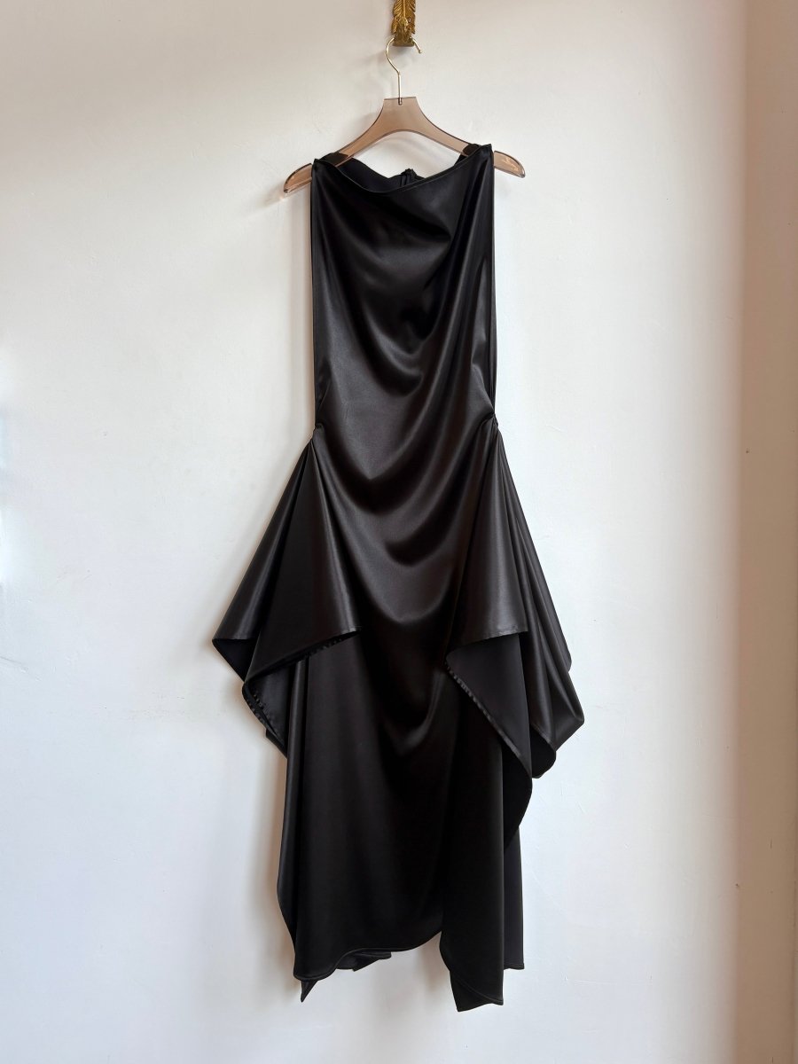 Zero - Waste Dress in Black Satin - Made X Hudson