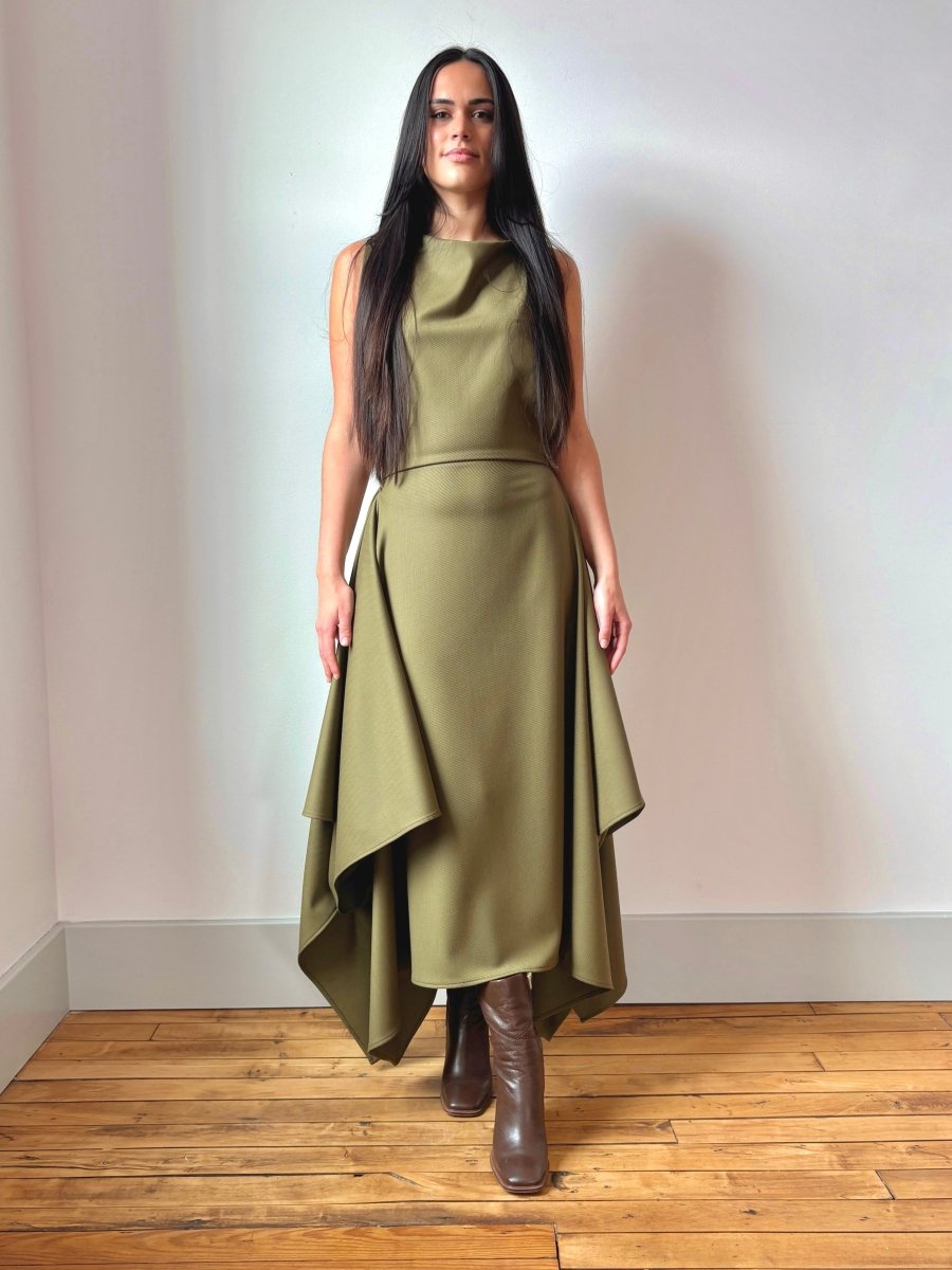 Zero - Waste Dress in Palmer Green Wool Blend - Made X Hudson