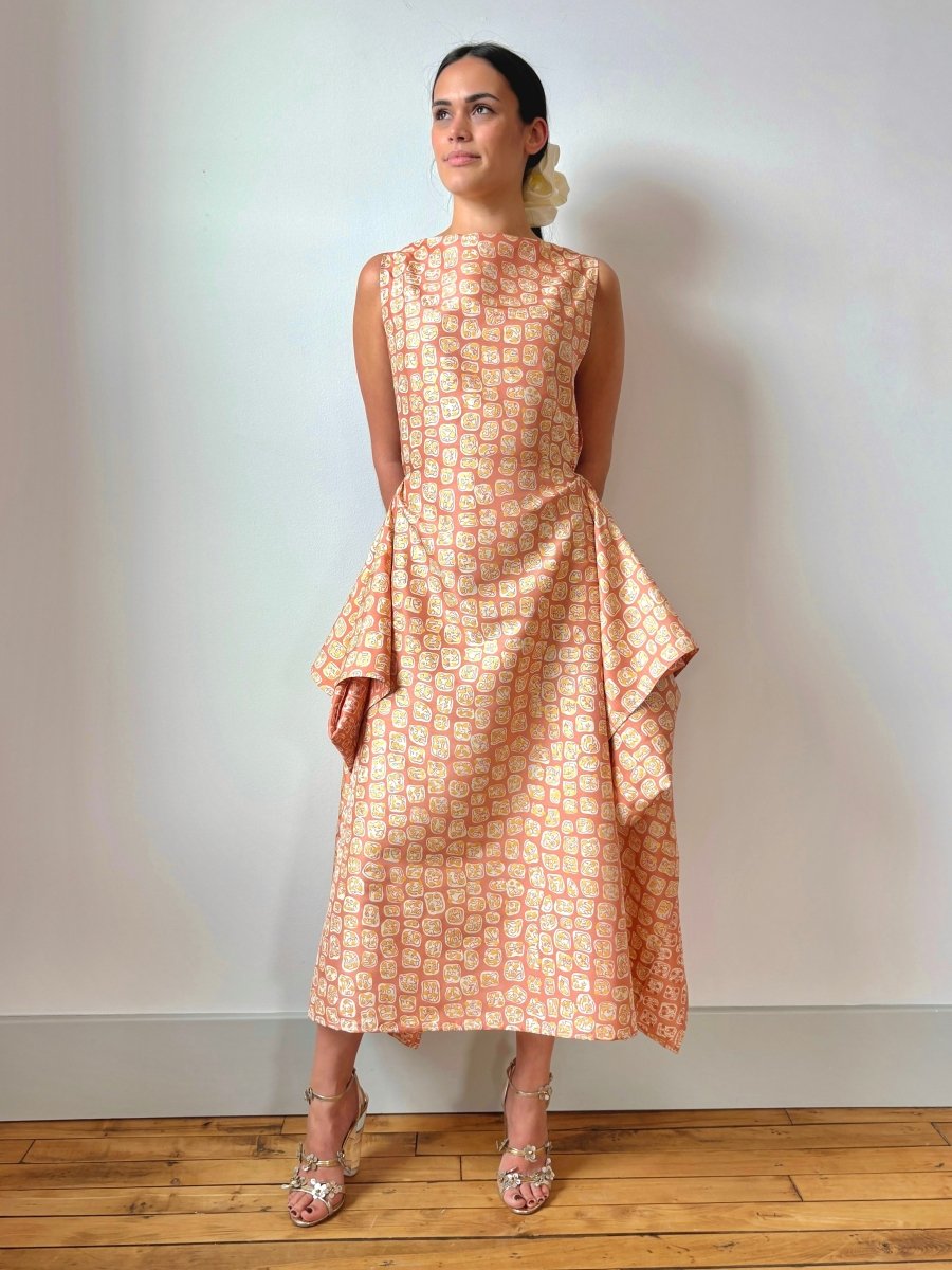 Zero - Waste Dress in Peach and Gold Dot Abstract Tile - Made X Hudson