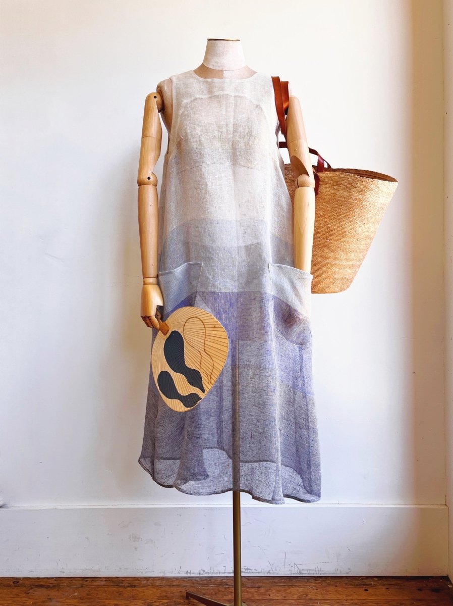 Blue Ombre Stripe Linen Chore Dress w/ Patch Pockets - Made X Hudson