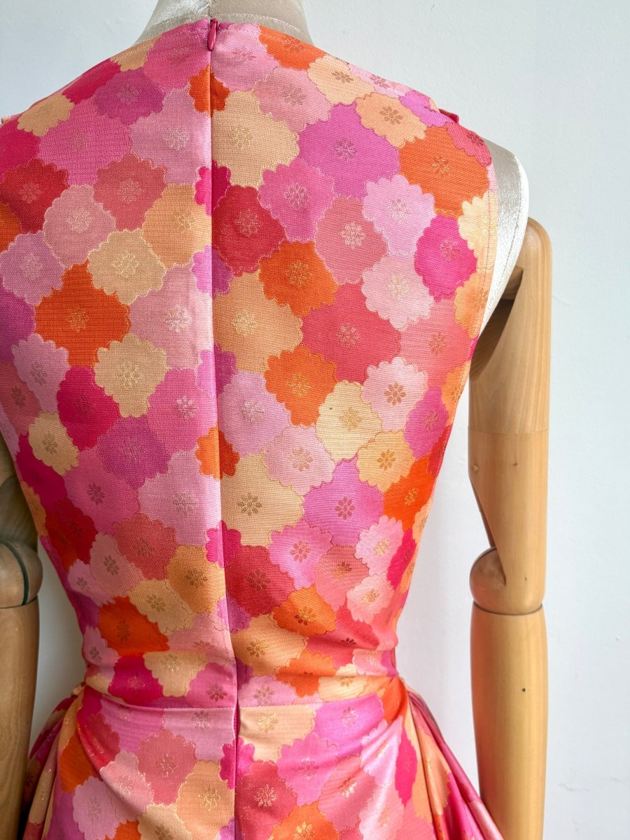 Zero - Waste Dress in Pink, Orange and Gold Metallic Floral Jacquard - Made X Hudson