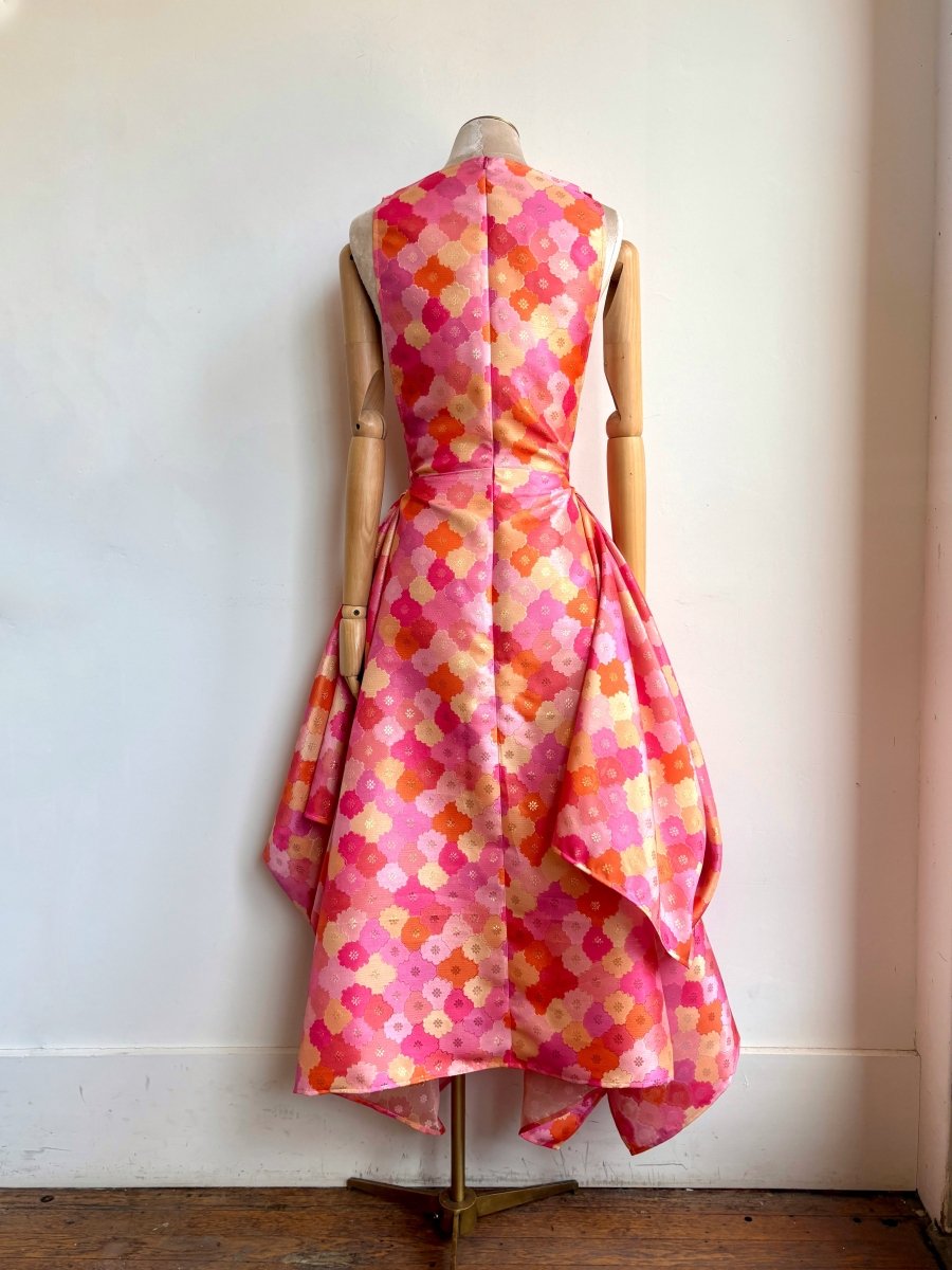 Zero - Waste Dress in Pink, Orange and Gold Metallic Floral Jacquard - Made X Hudson