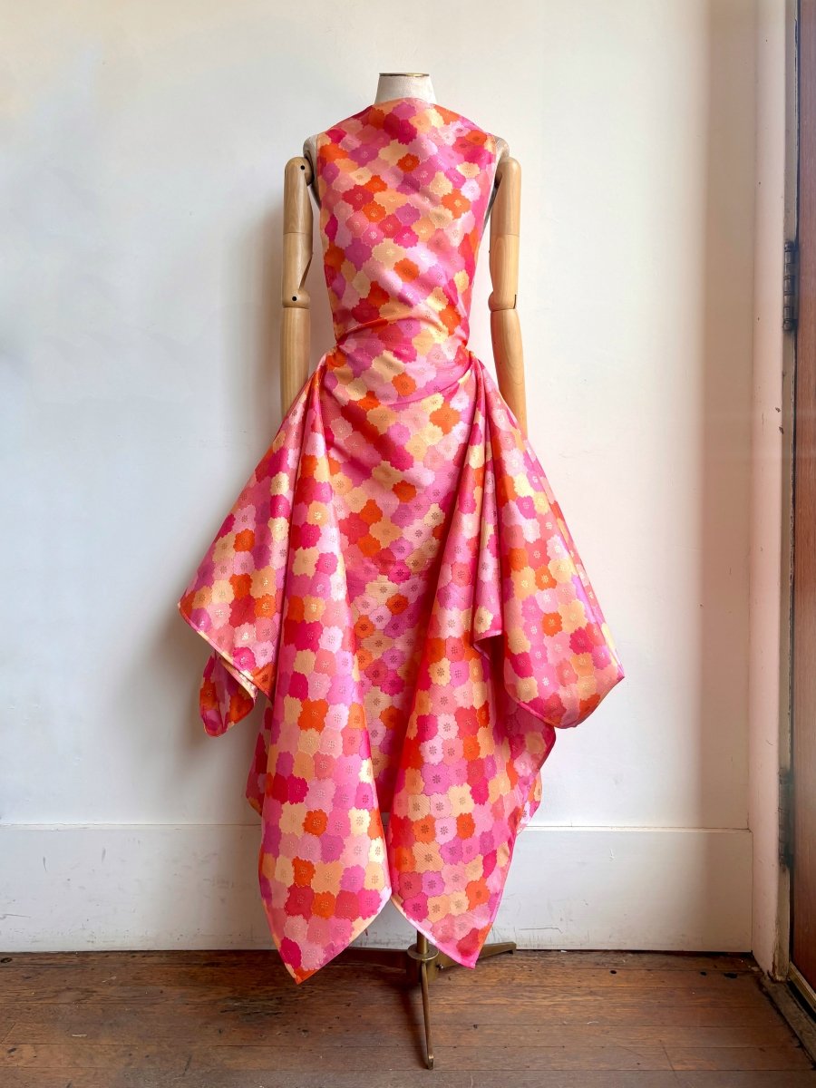 Zero - Waste Dress in Pink, Orange and Gold Metallic Floral Jacquard - Made X Hudson