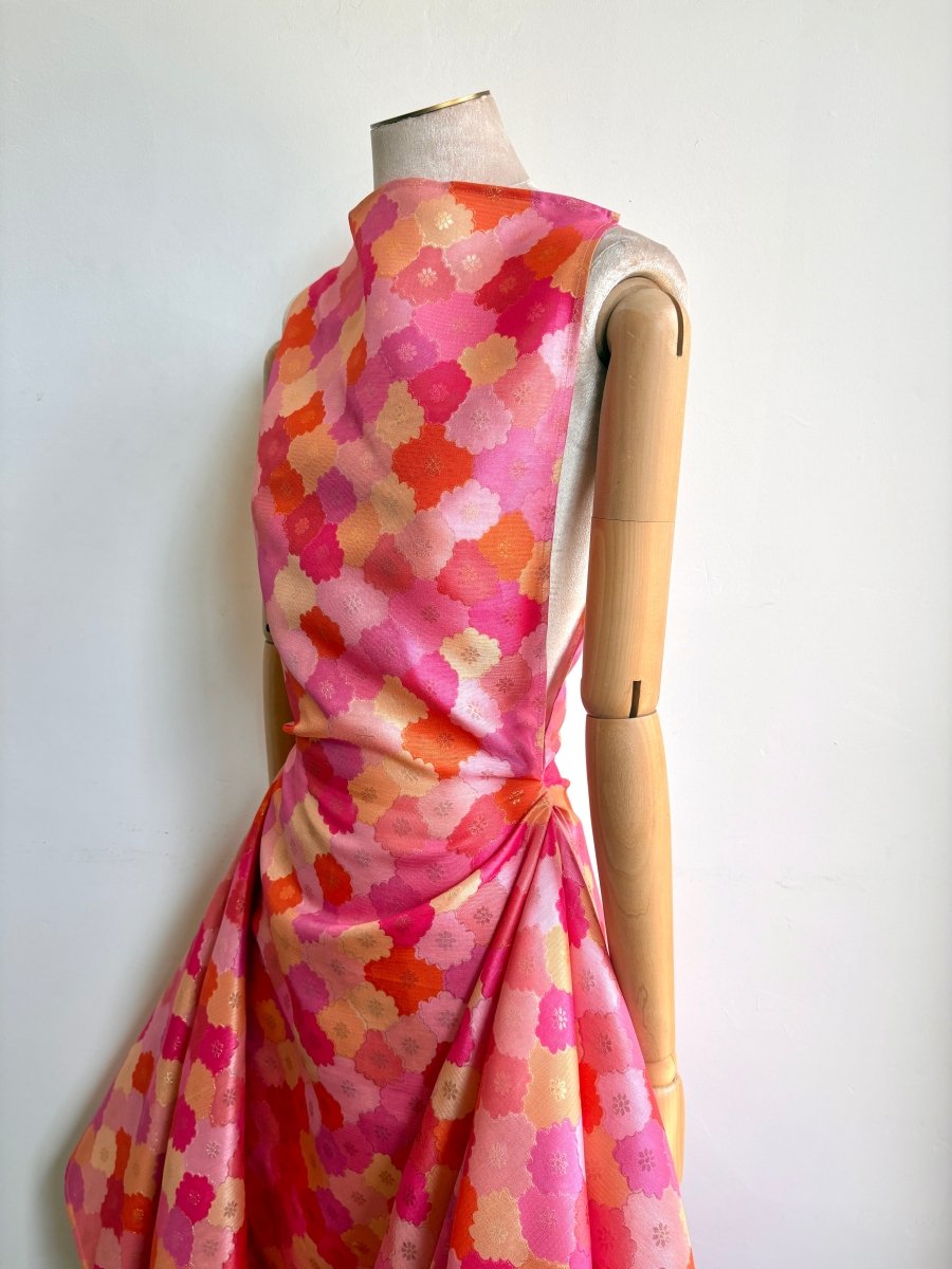 Zero - Waste Dress in Pink, Orange and Gold Metallic Floral Jacquard - Made X Hudson