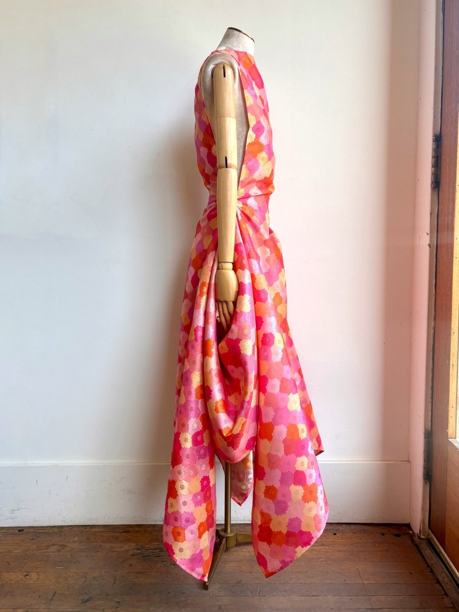 Zero - Waste Dress in Pink, Orange and Gold Metallic Floral Jacquard - Made X Hudson