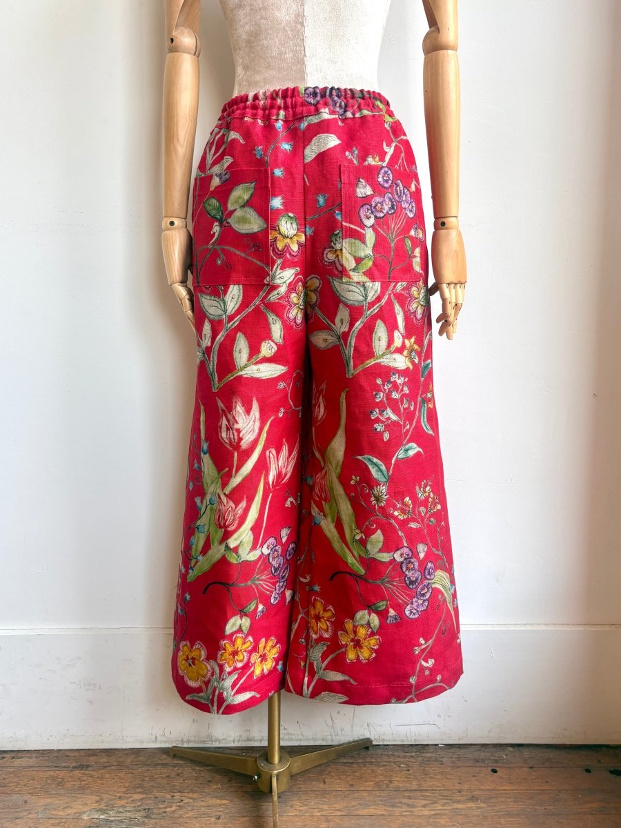 Red Floral Printed Linen Wide - Leg Pant - Made X Hudson