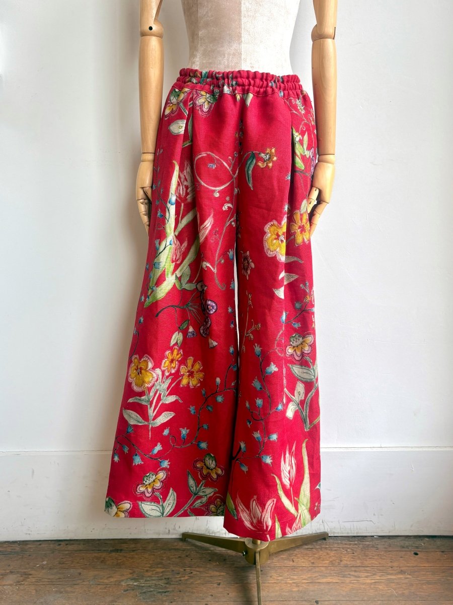 Red Floral Printed Linen Wide - Leg Pant - Made X Hudson
