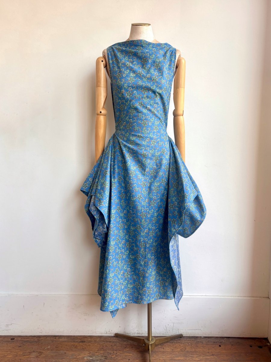 Zero - Waste Dress in Sapphire Blue Floral Vine Print - Made X Hudson