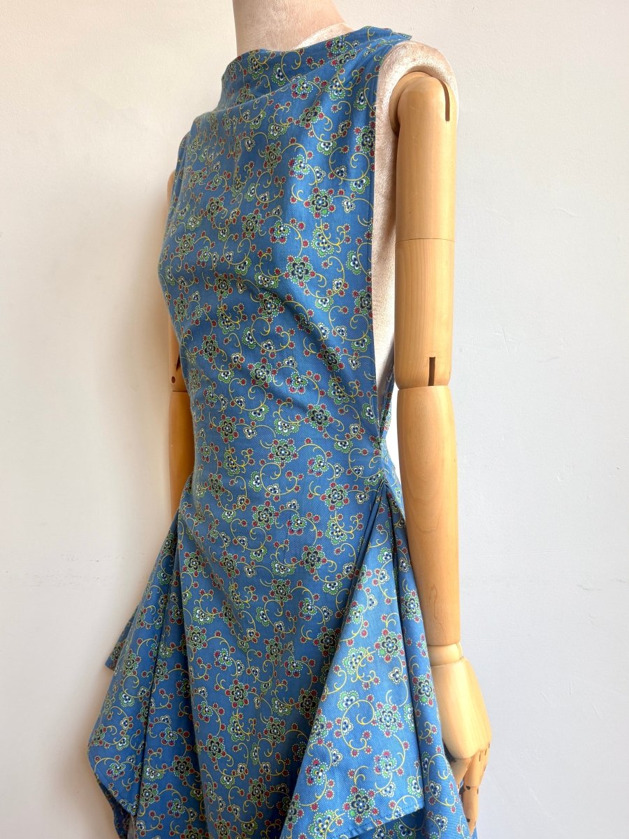 Zero - Waste Dress in Sapphire Blue Floral Vine Print - Made X Hudson