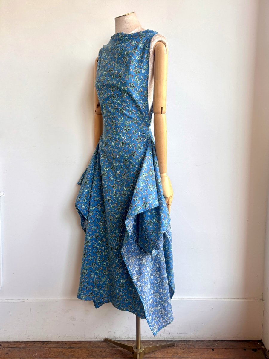 Zero - Waste Dress in Sapphire Blue Floral Vine Print - Made X Hudson