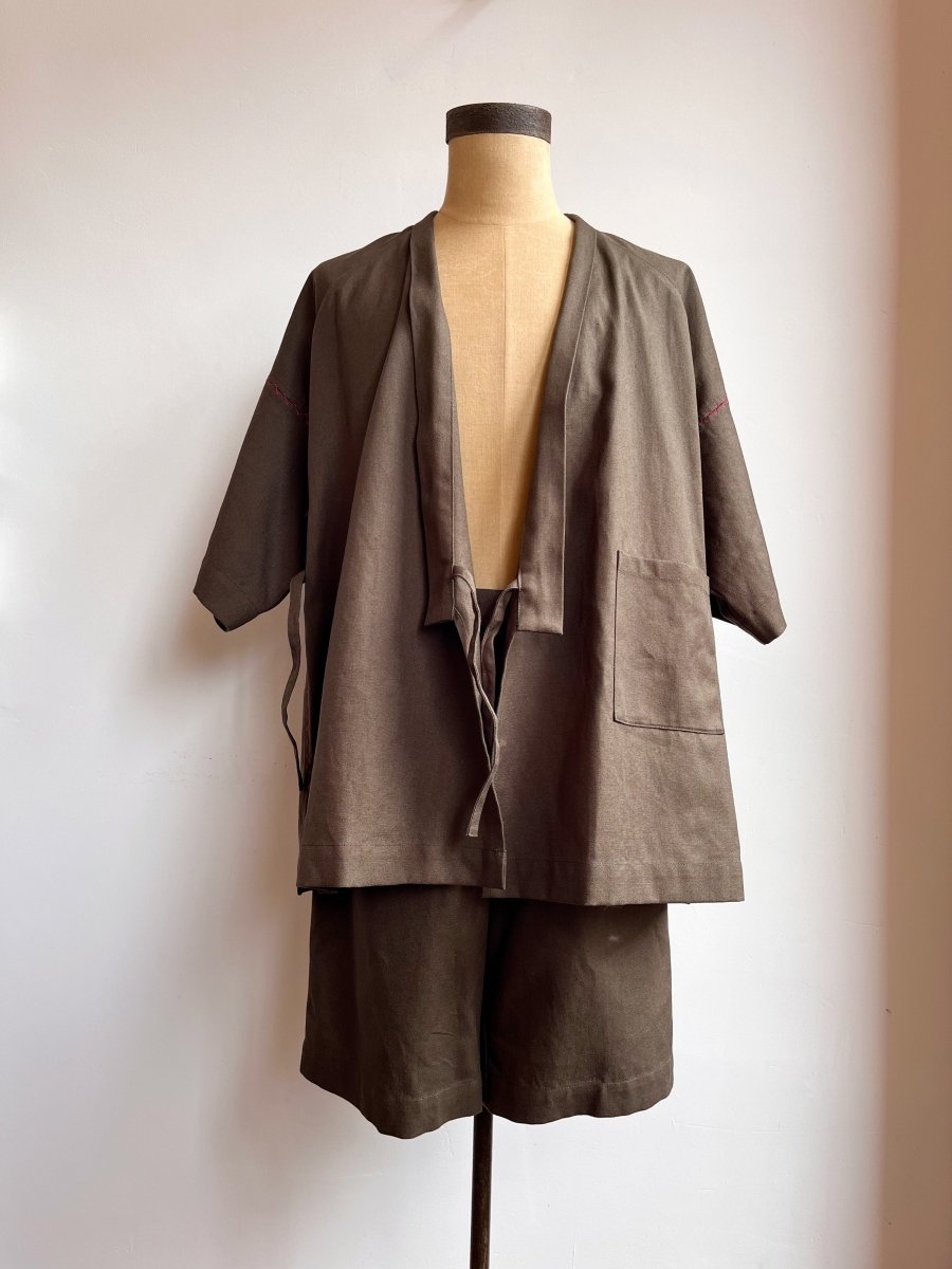 Haori Wrap Jacket in Moss Hemp - Cotton - Made X Hudson