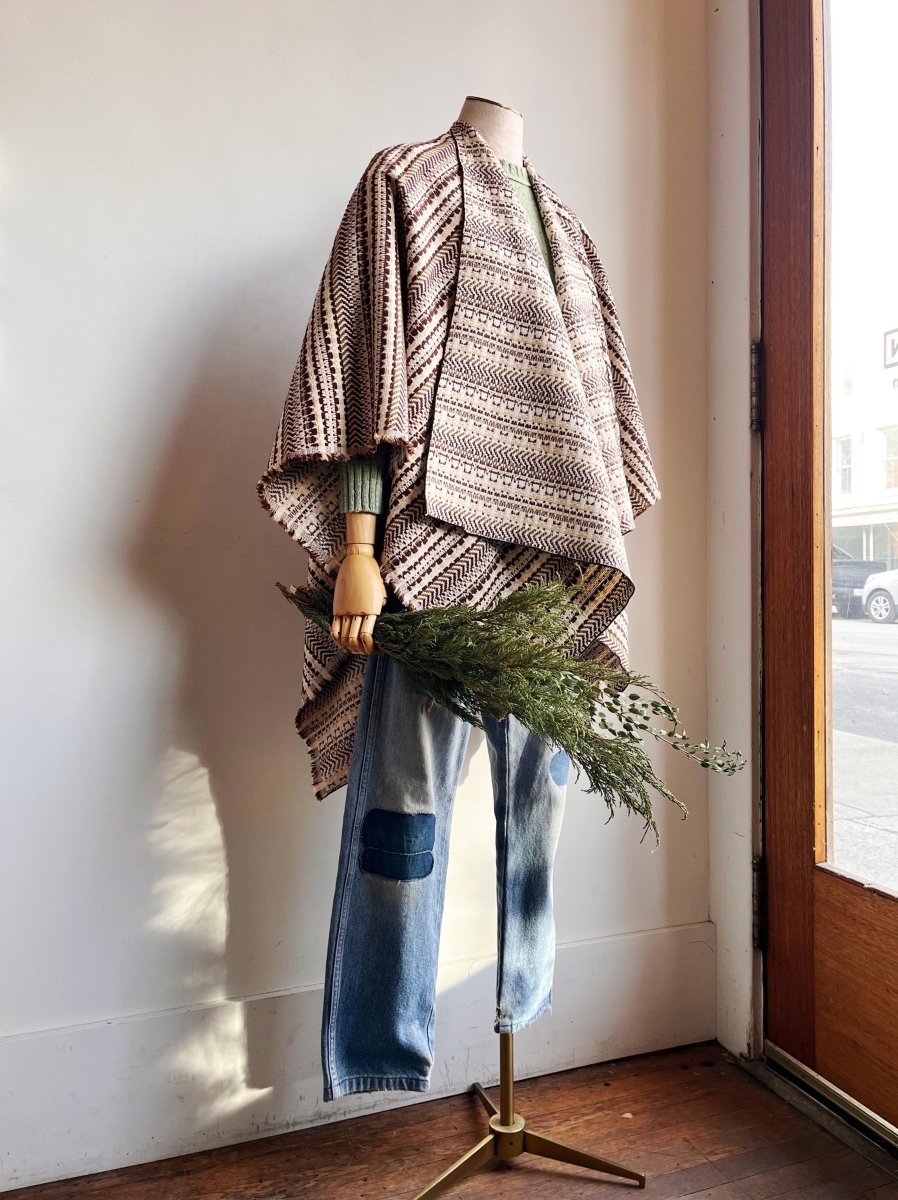 Ivory and Brown Multi - Pattern Stripe Zero - Waste Reversible Cape - Made X Hudson