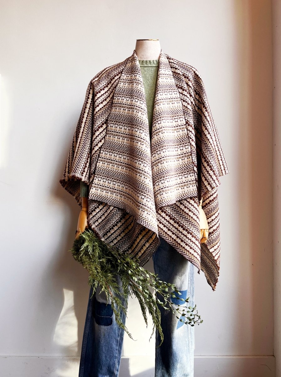 Ivory and Brown Multi - Pattern Stripe Zero - Waste Reversible Cape - Made X Hudson