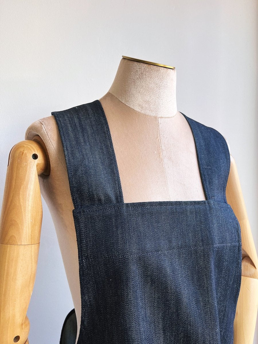 Steel Blue Denim Pinafore Apron w/ Patch Pockets - Made X Hudson