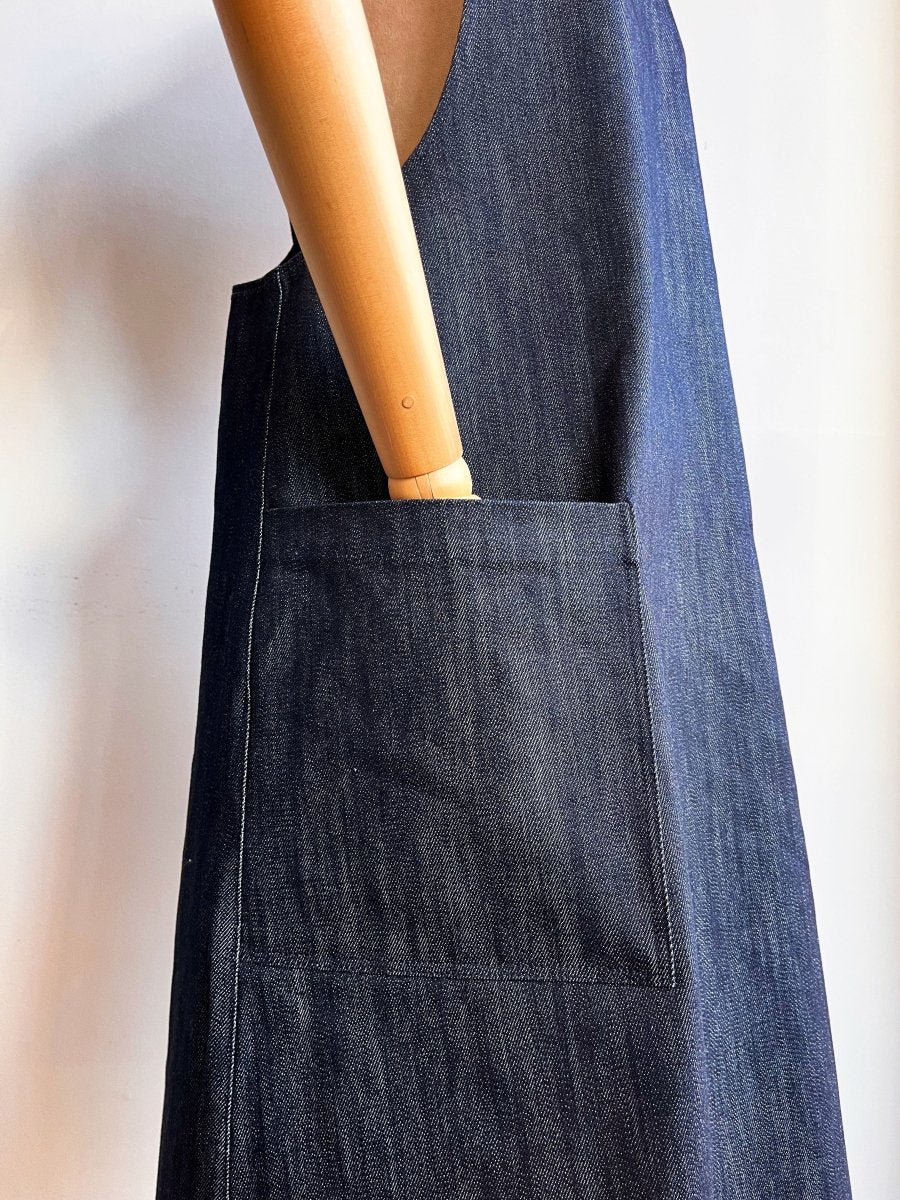 Steel Blue Denim Pinafore Apron w/ Patch Pockets - Made X Hudson