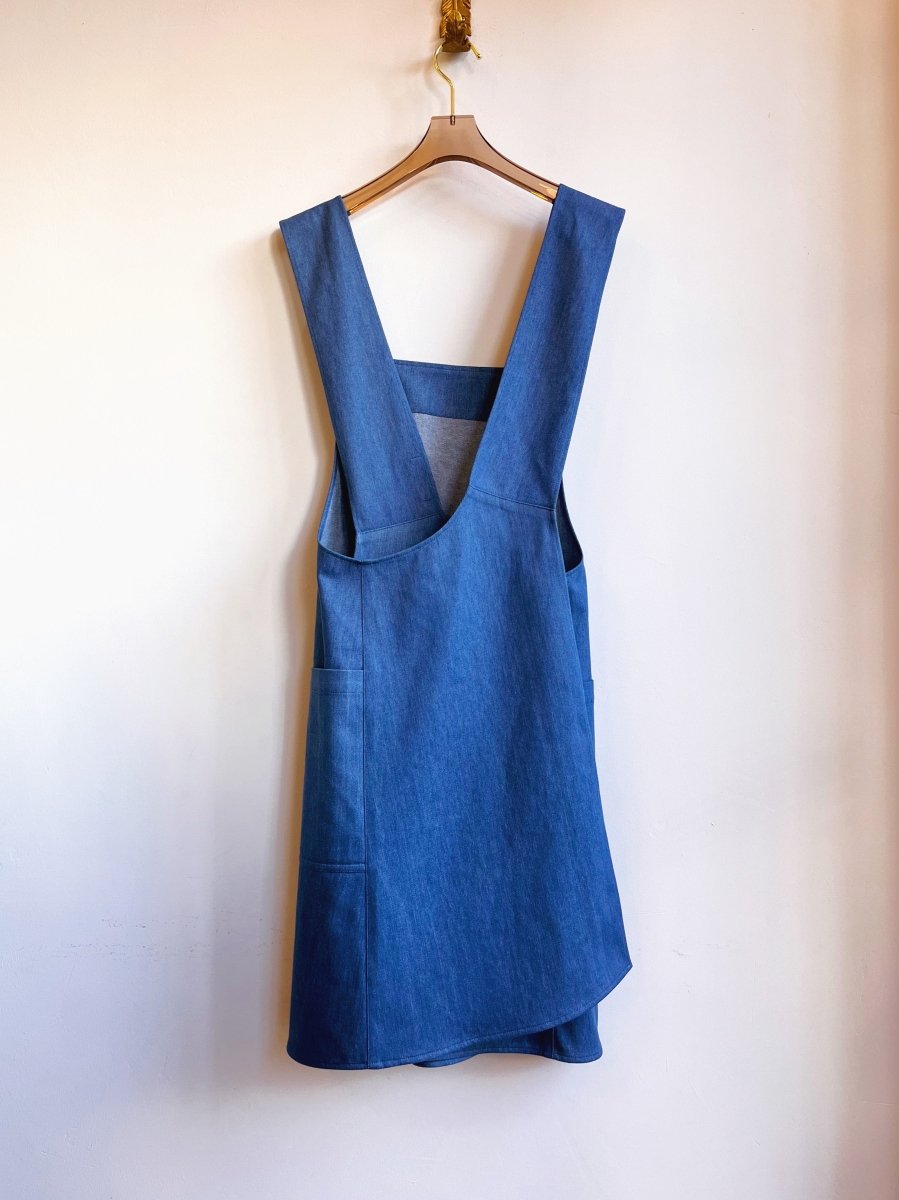 Sky Blue Denim Pinafore Apron w/ Patch Pockets - Made X Hudson