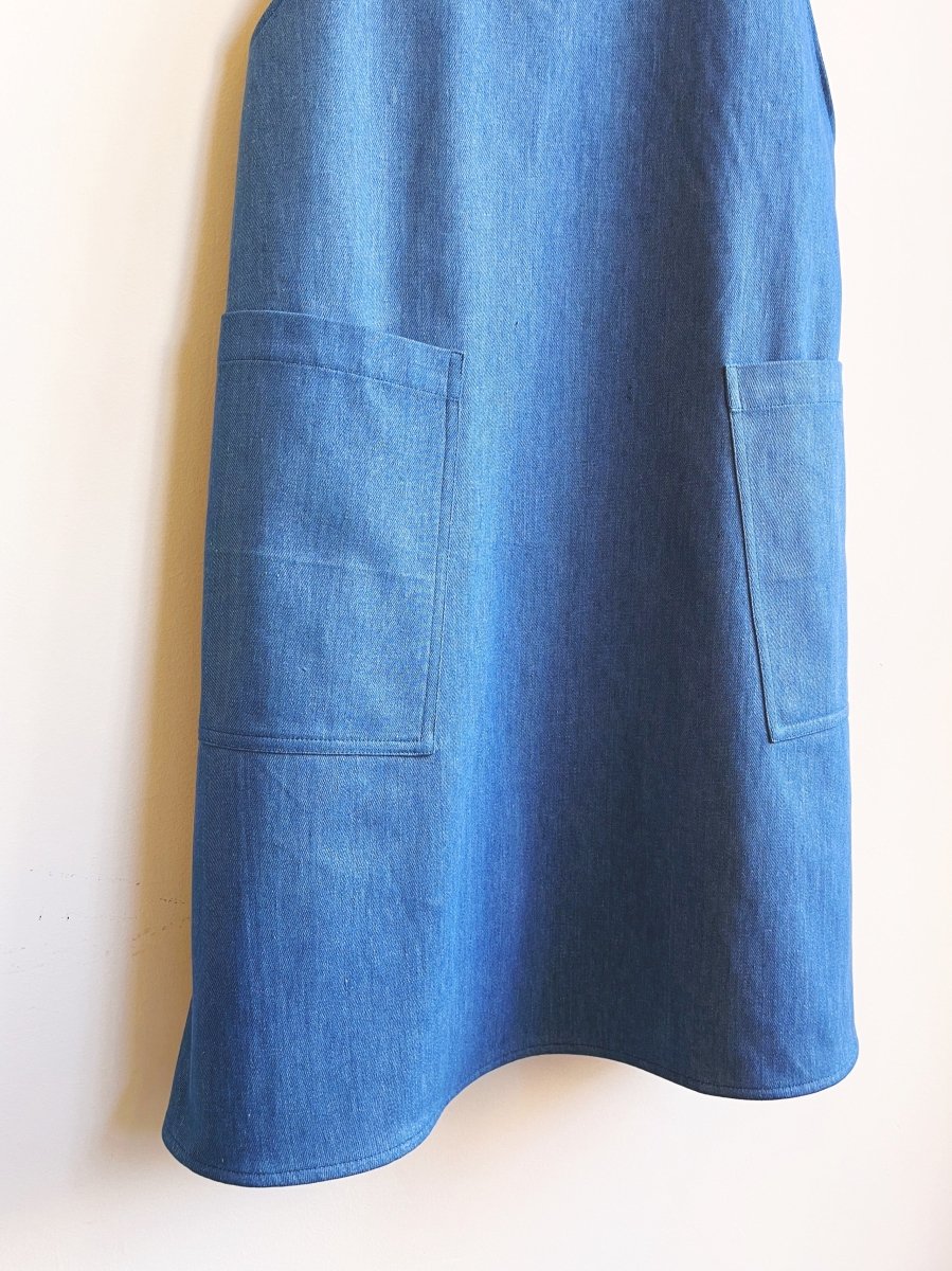 Sky Blue Denim Pinafore Apron w/ Patch Pockets - Made X Hudson