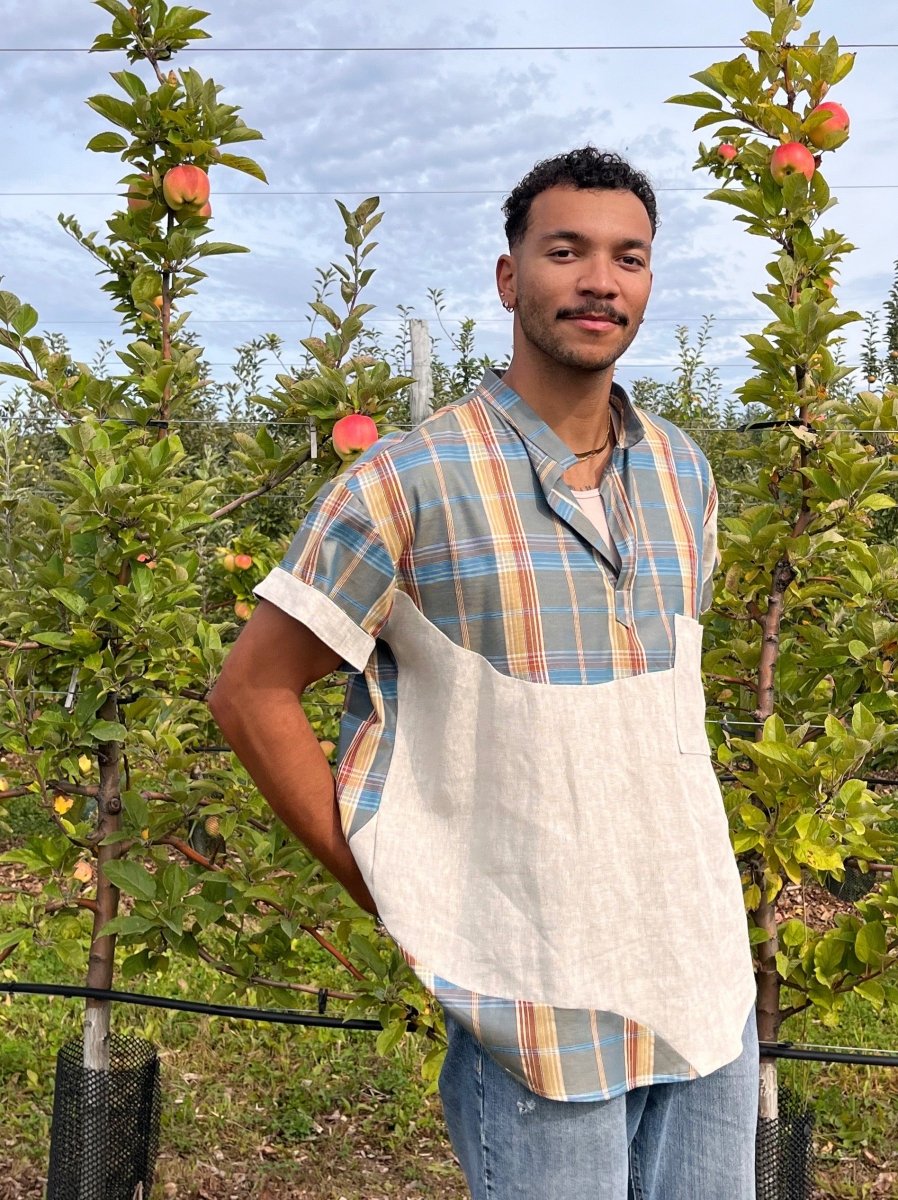 Oatmeal Linen & Blue Plaid Wave Shirt - Made X Hudson