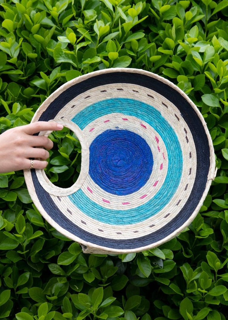 Round Straw Tote Bag (Black & Blue) - Made X Hudson