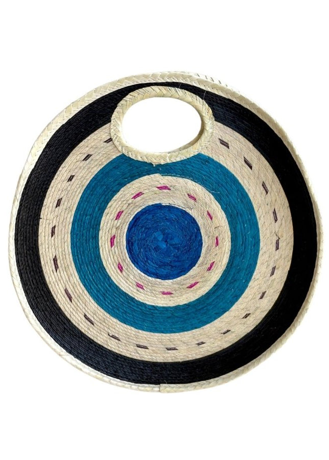 Round Straw Tote Bag (Black & Blue) - Made X Hudson
