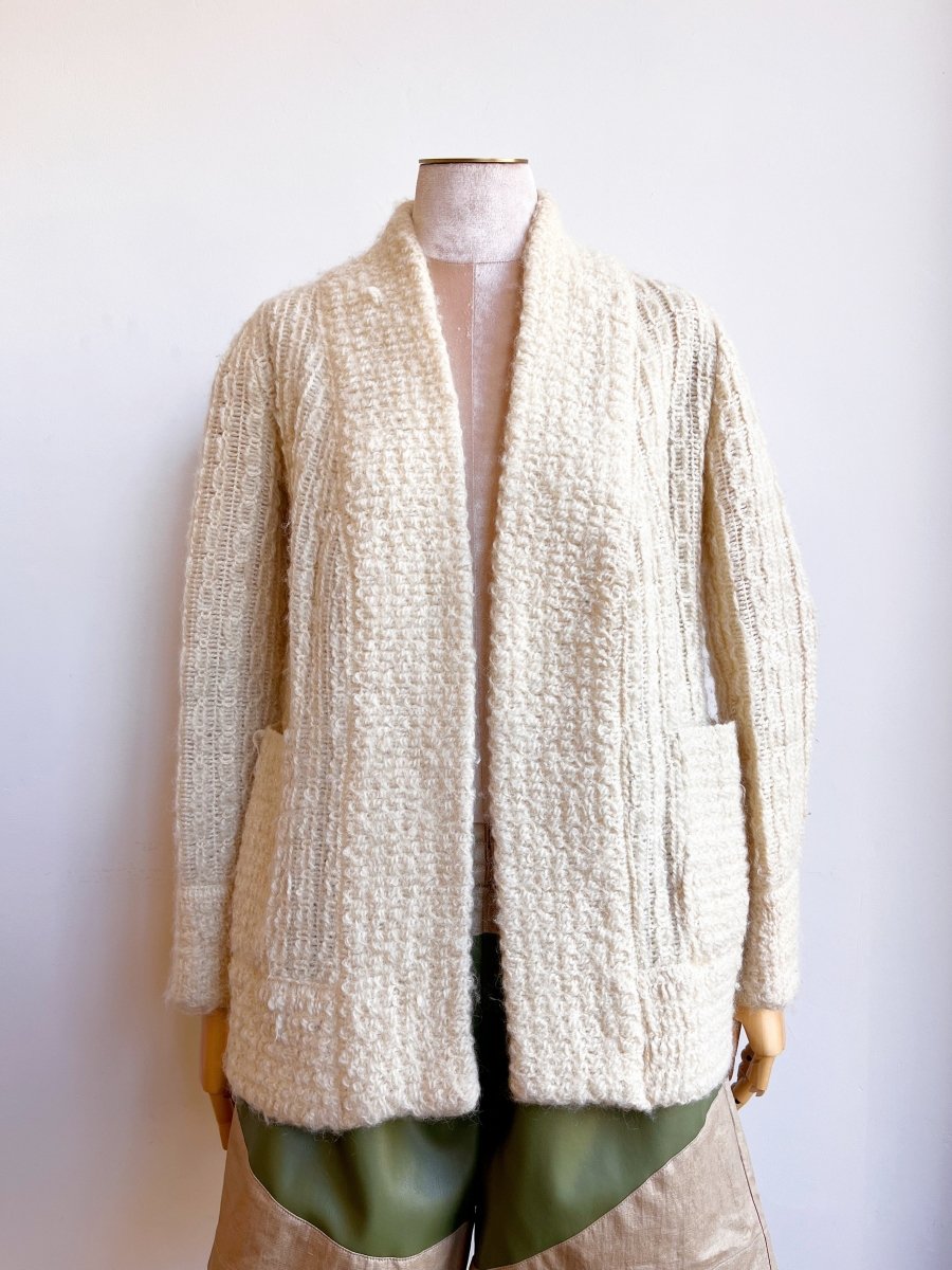 Ivory Wool Shawl - Collar Cardigan (Vintage) - Made X Hudson