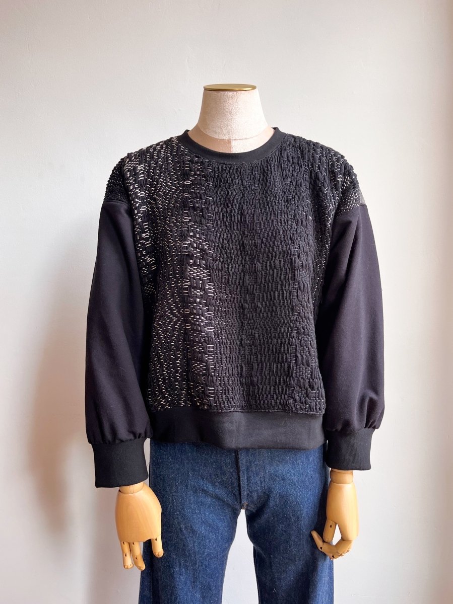 Handwoven Haze Black Pullover w/ Acid Wash Denim Back - Made X Hudson