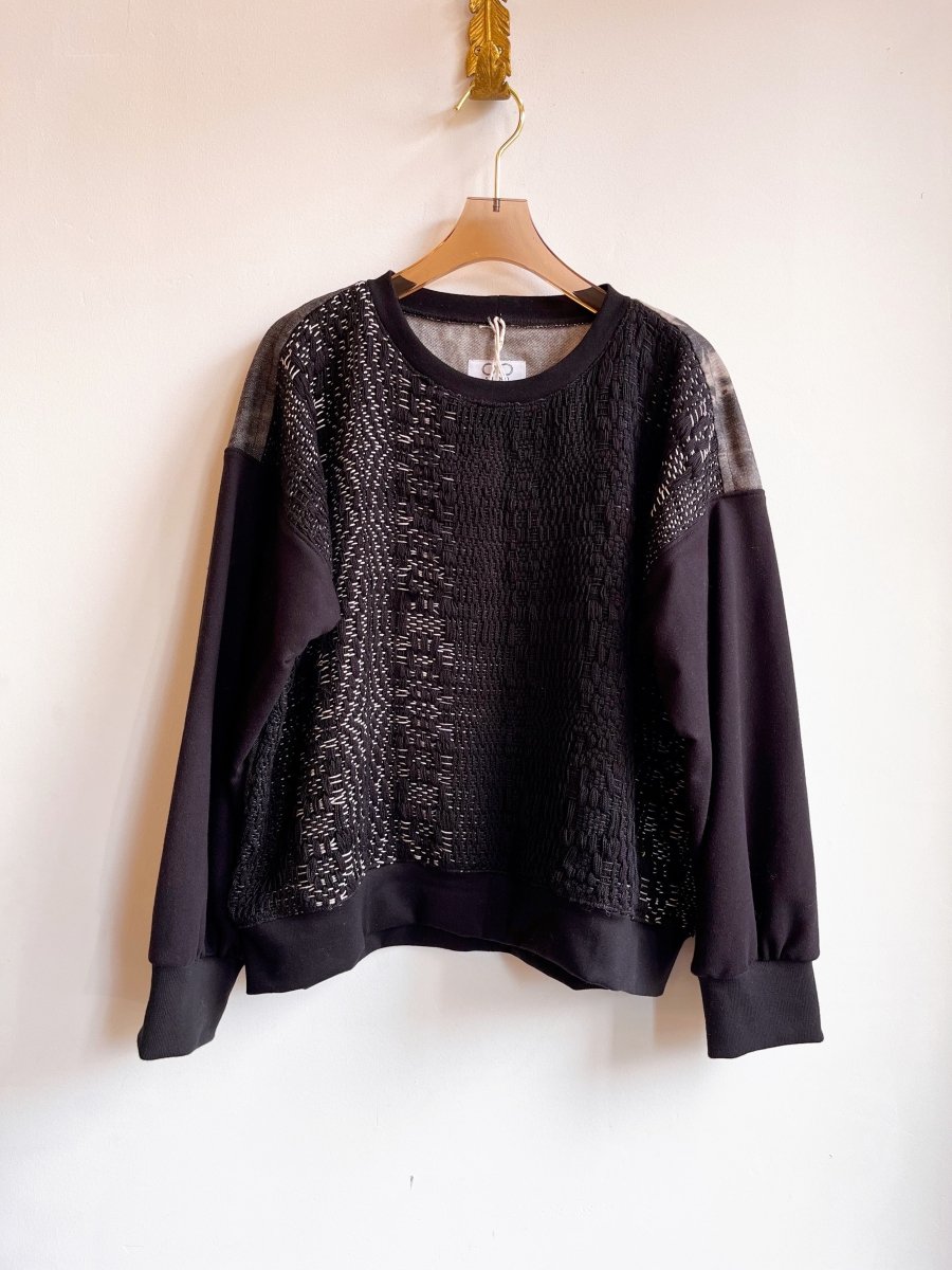 Handwoven Haze Black Pullover w/ Acid Wash Denim Back - Made X Hudson