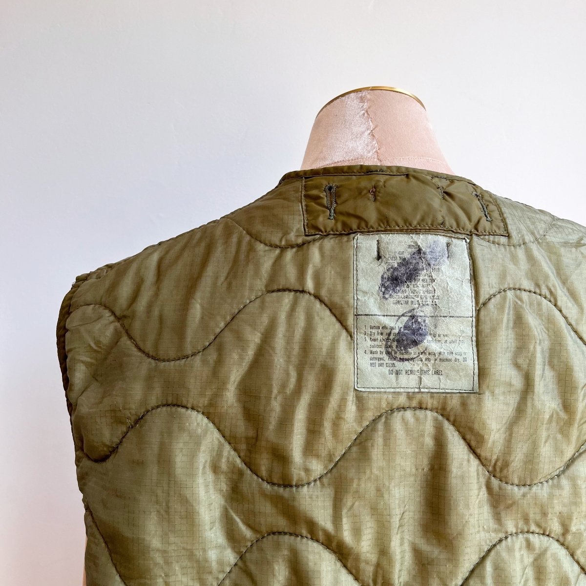 Olive Green Army Liner Quilted Vest w/ Blue Zipper (Reworked) - Made X Hudson