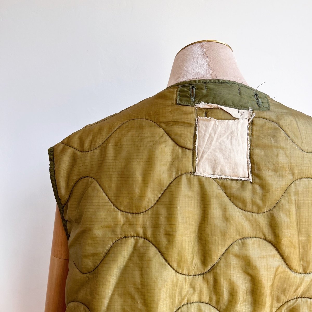 Olive Green Army Liner Quilted Vest w/ Black Clasps (Reworked) - Made X Hudson